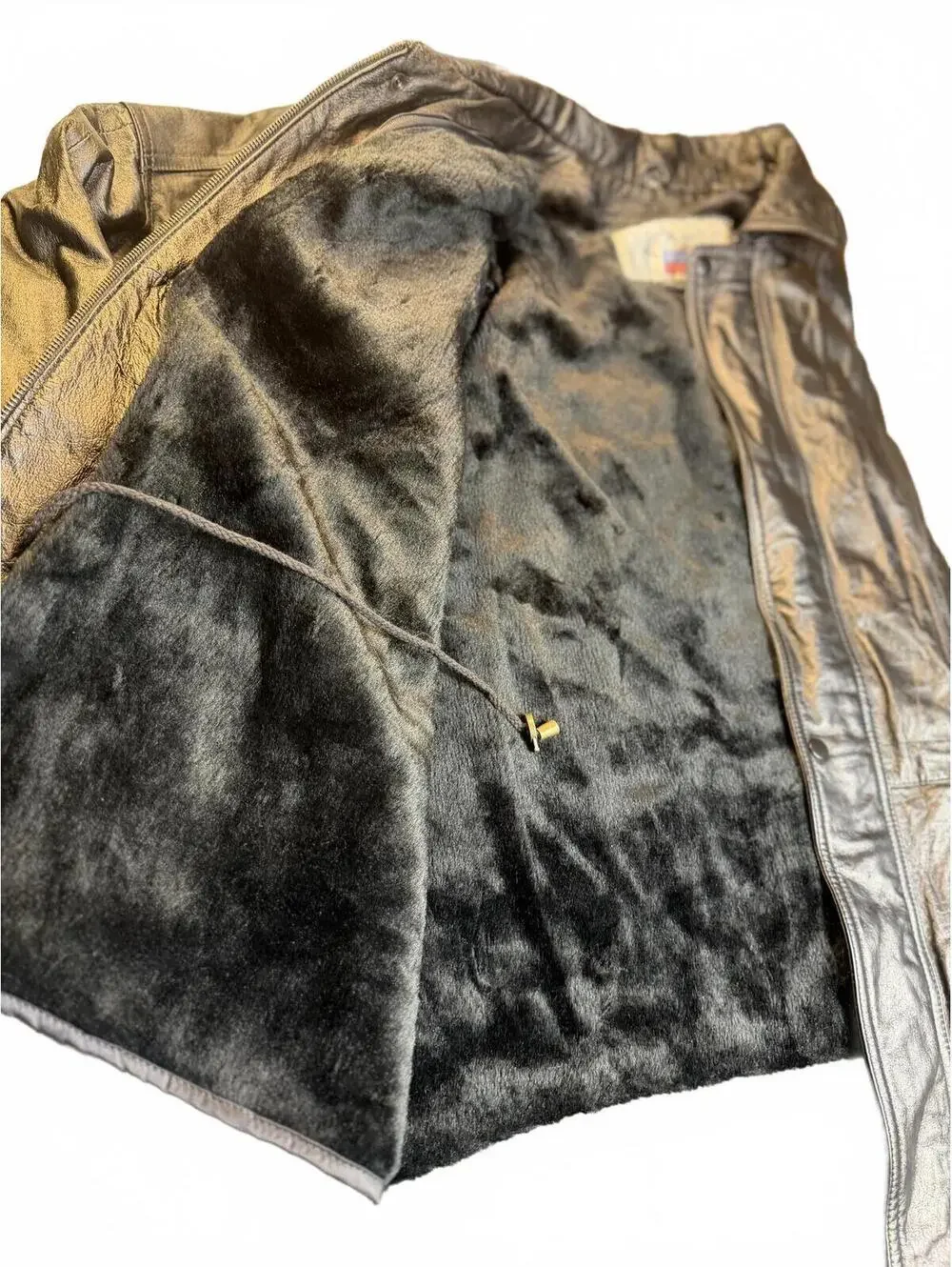 COAT Vintage Black Leather Jacket with Faux Fur Lining By American Leather